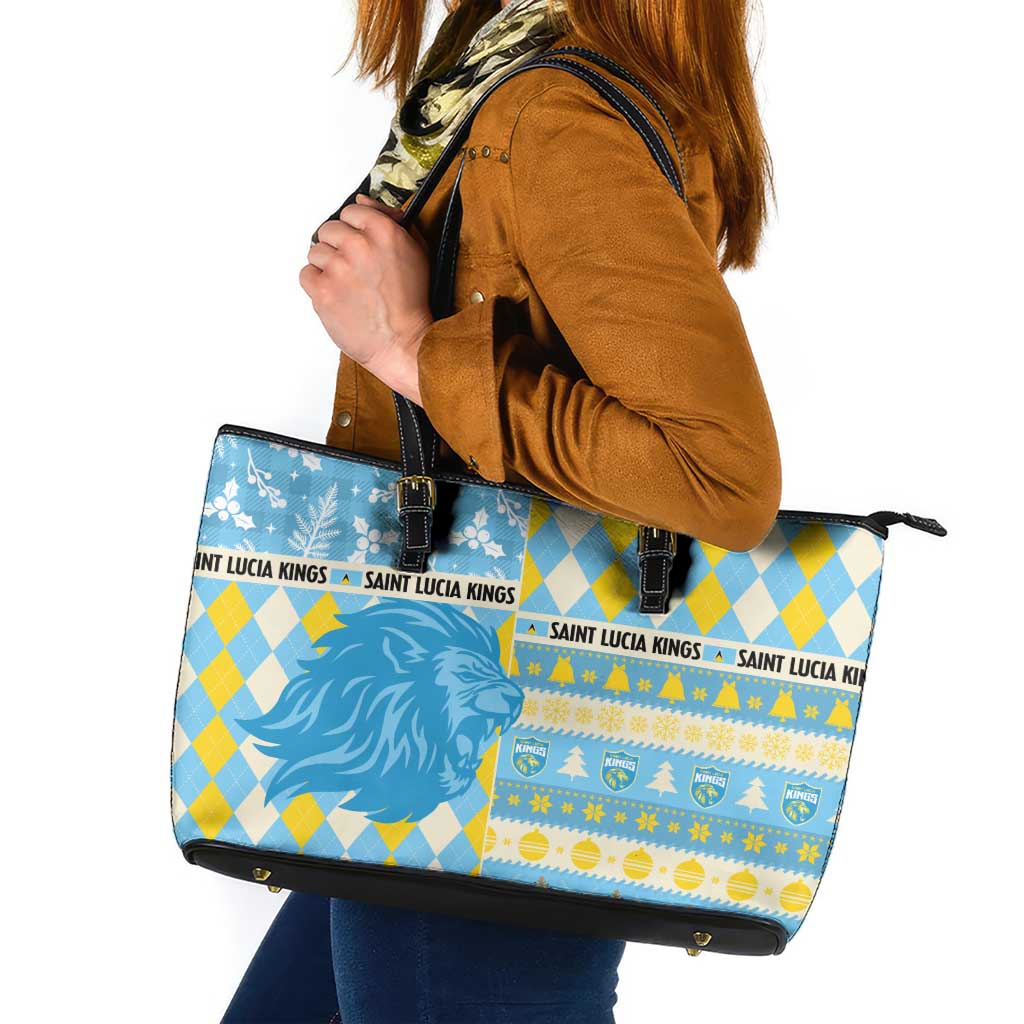 St Lucia Cricket Christmas Leather Tote Bag Merry Xmas Kings - Wonder Print Shop