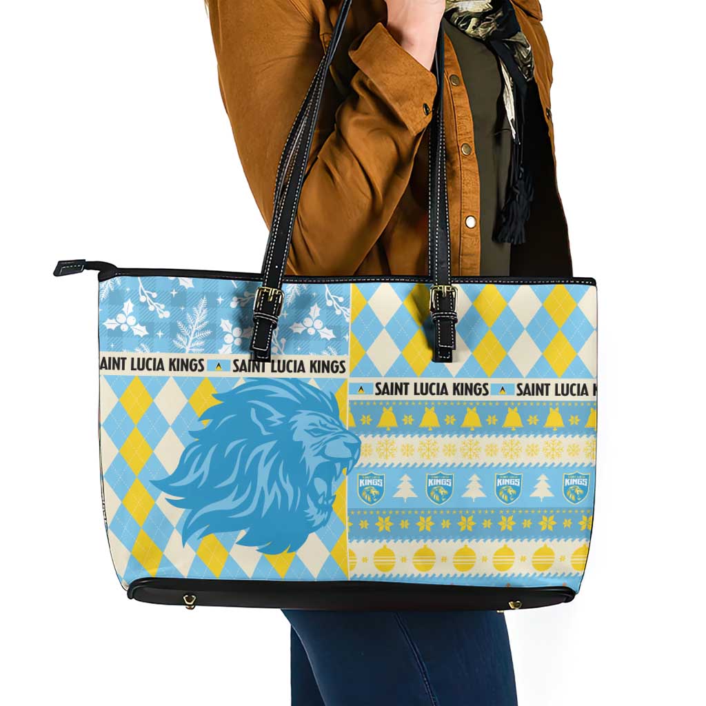 St Lucia Cricket Christmas Leather Tote Bag Merry Xmas Kings - Wonder Print Shop