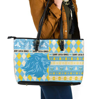 St Lucia Cricket Christmas Leather Tote Bag Merry Xmas Kings - Wonder Print Shop
