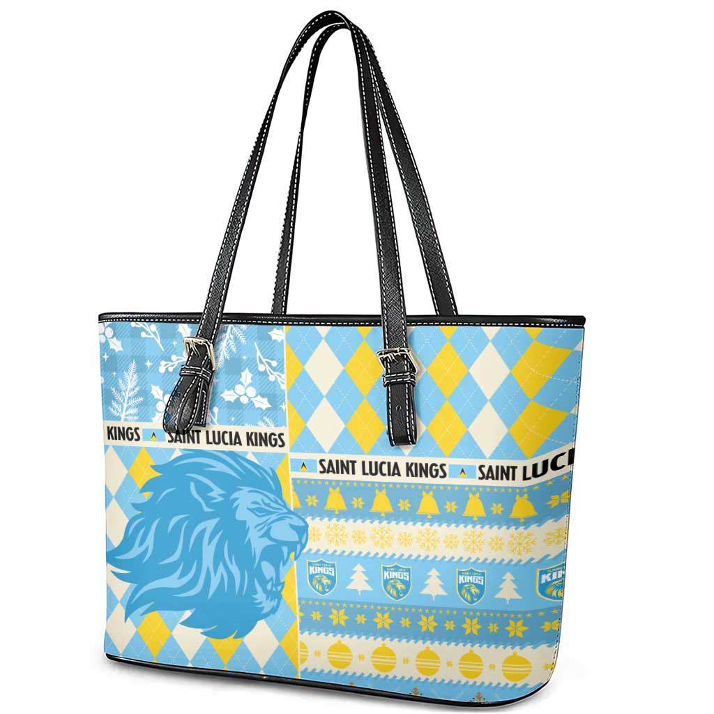 St Lucia Cricket Christmas Leather Tote Bag Merry Xmas Kings - Wonder Print Shop