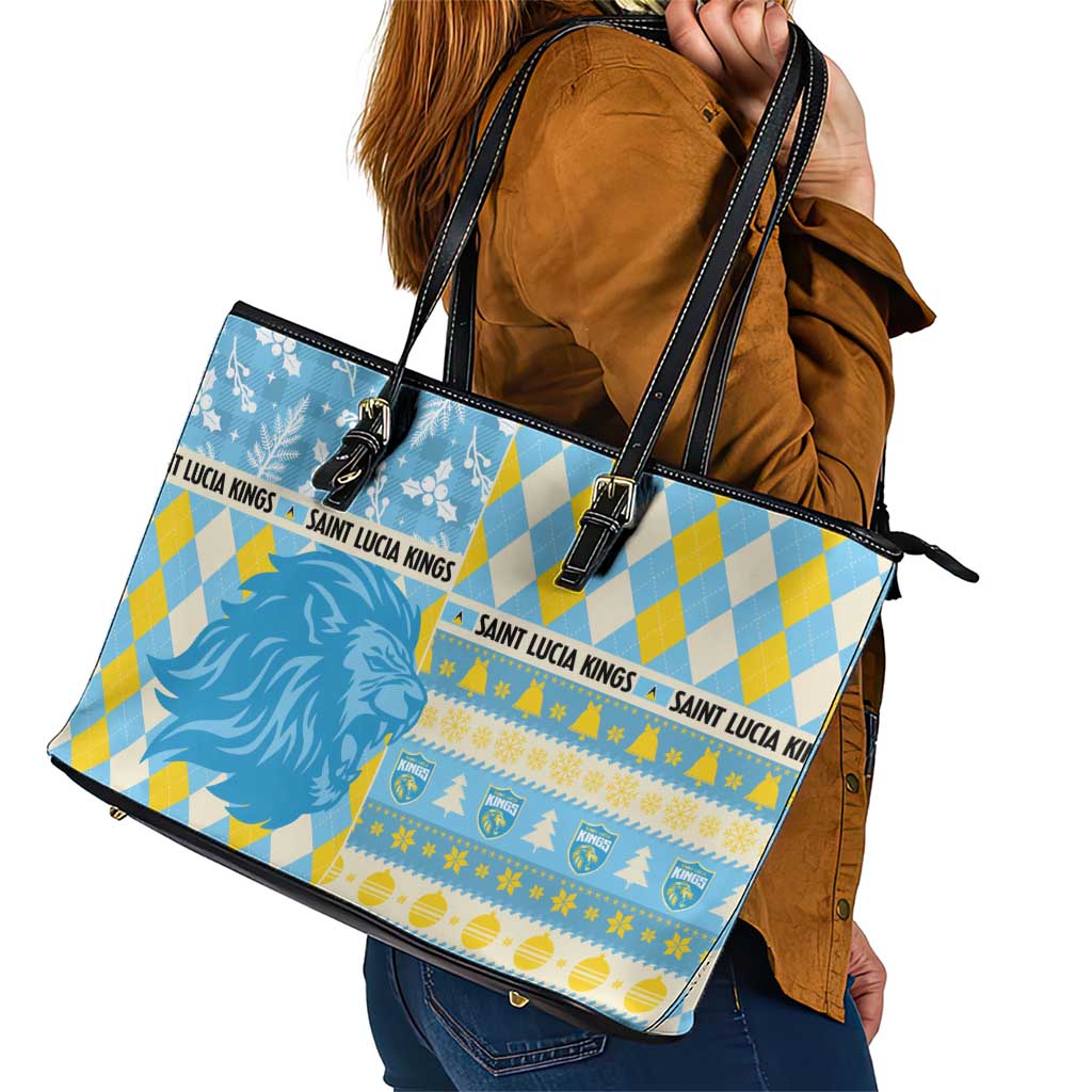 St Lucia Cricket Christmas Leather Tote Bag Merry Xmas Kings - Wonder Print Shop