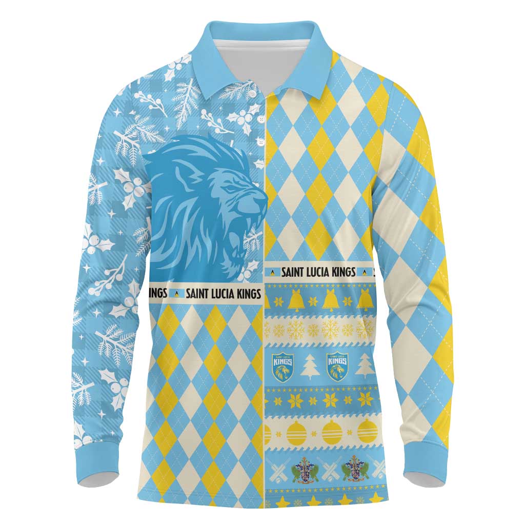 Personalized St Lucia Cricket Christmas Long Sleeve Polo Shirt Merry Xmas Kings - Wonder Print Shop