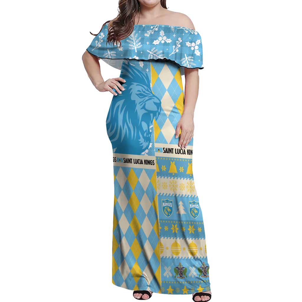 Personalized St Lucia Cricket Christmas Off Shoulder Maxi Dress Merry Xmas Kings - Wonder Print Shop