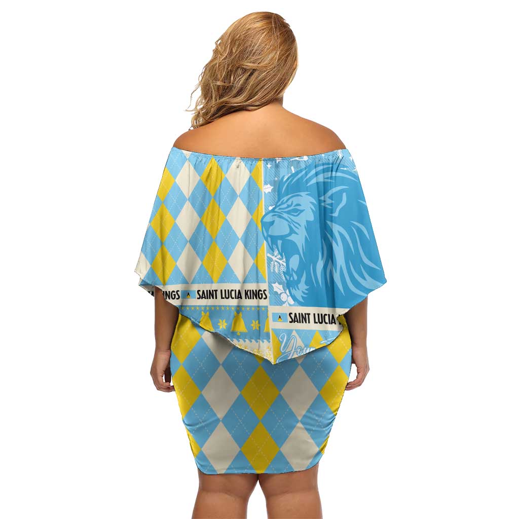 Personalized St Lucia Cricket Christmas Off Shoulder Short Dress Merry Xmas Kings - Wonder Print Shop