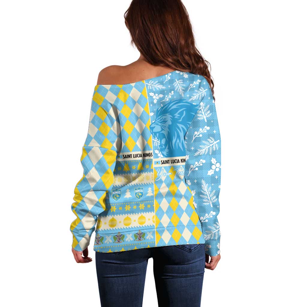 Personalized St Lucia Cricket Christmas Off Shoulder Sweater Merry Xmas Kings - Wonder Print Shop