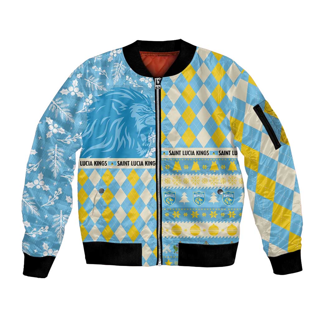 Personalized St Lucia Cricket Christmas Sleeve Zip Bomber Jacket Merry Xmas Kings - Wonder Print Shop