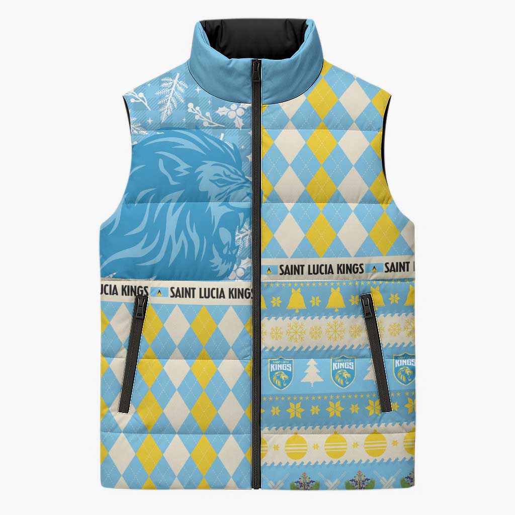 Personalized St Lucia Cricket Christmas Sleeveless Puffer Jacket Merry Xmas Kings - Wonder Print Shop