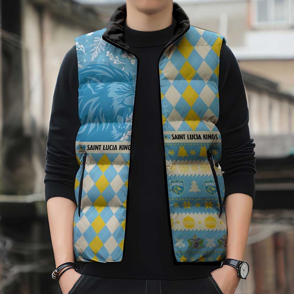 Personalized St Lucia Cricket Christmas Sleeveless Puffer Jacket Merry Xmas Kings - Wonder Print Shop
