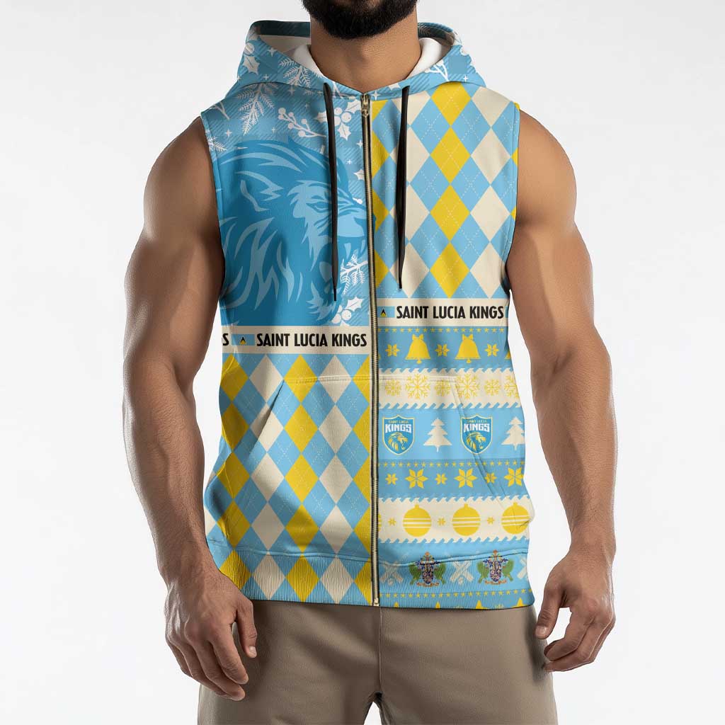 Personalized St Lucia Cricket Christmas Sleeveless Zip Hoodie Merry Xmas Kings - Wonder Print Shop