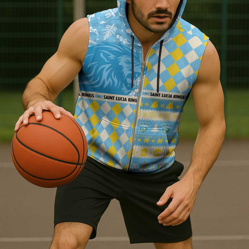 Personalized St Lucia Cricket Christmas Sleeveless Zip Hoodie Merry Xmas Kings - Wonder Print Shop