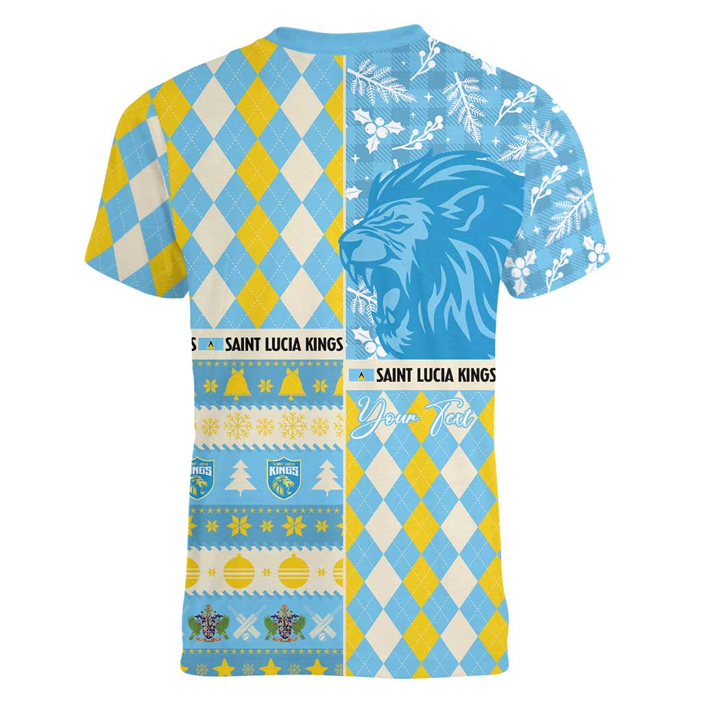 Personalized St Lucia Cricket Christmas Women V-Neck T-Shirt Merry Xmas Kings - Wonder Print Shop