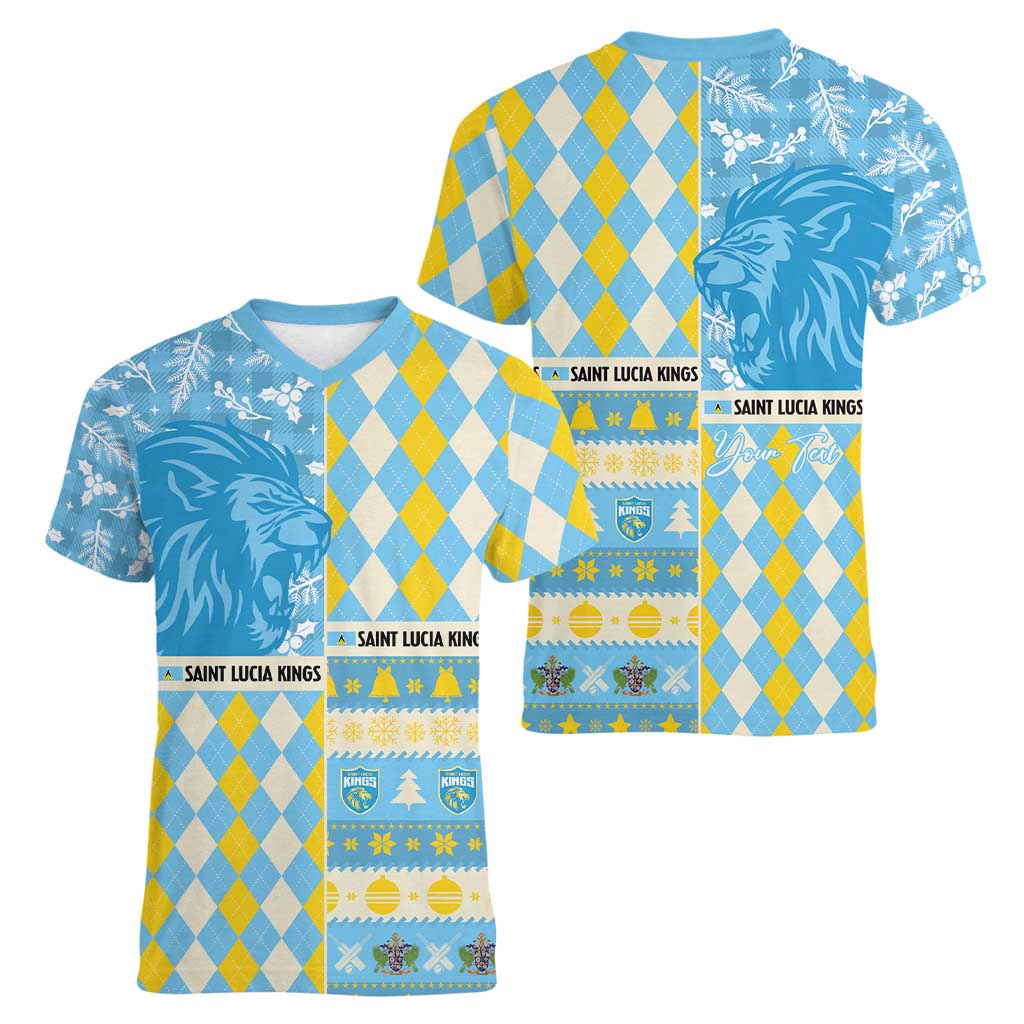 Personalized St Lucia Cricket Christmas Women V-Neck T-Shirt Merry Xmas Kings - Wonder Print Shop