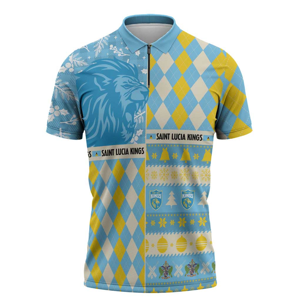 Personalized St Lucia Cricket Christmas Zipper Polo Shirt Merry Xmas Kings - Wonder Print Shop
