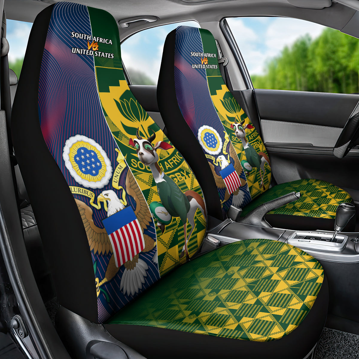 South Africa And United States Rugby Car Seat Cover 2023 Springboks Combine Eagles - Wonder Print Shop