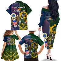South Africa And United States Rugby Family Matching Off Shoulder Long Sleeve Dress and Hawaiian Shirt 2023 Springboks Combine Eagles - Wonder Print Shop