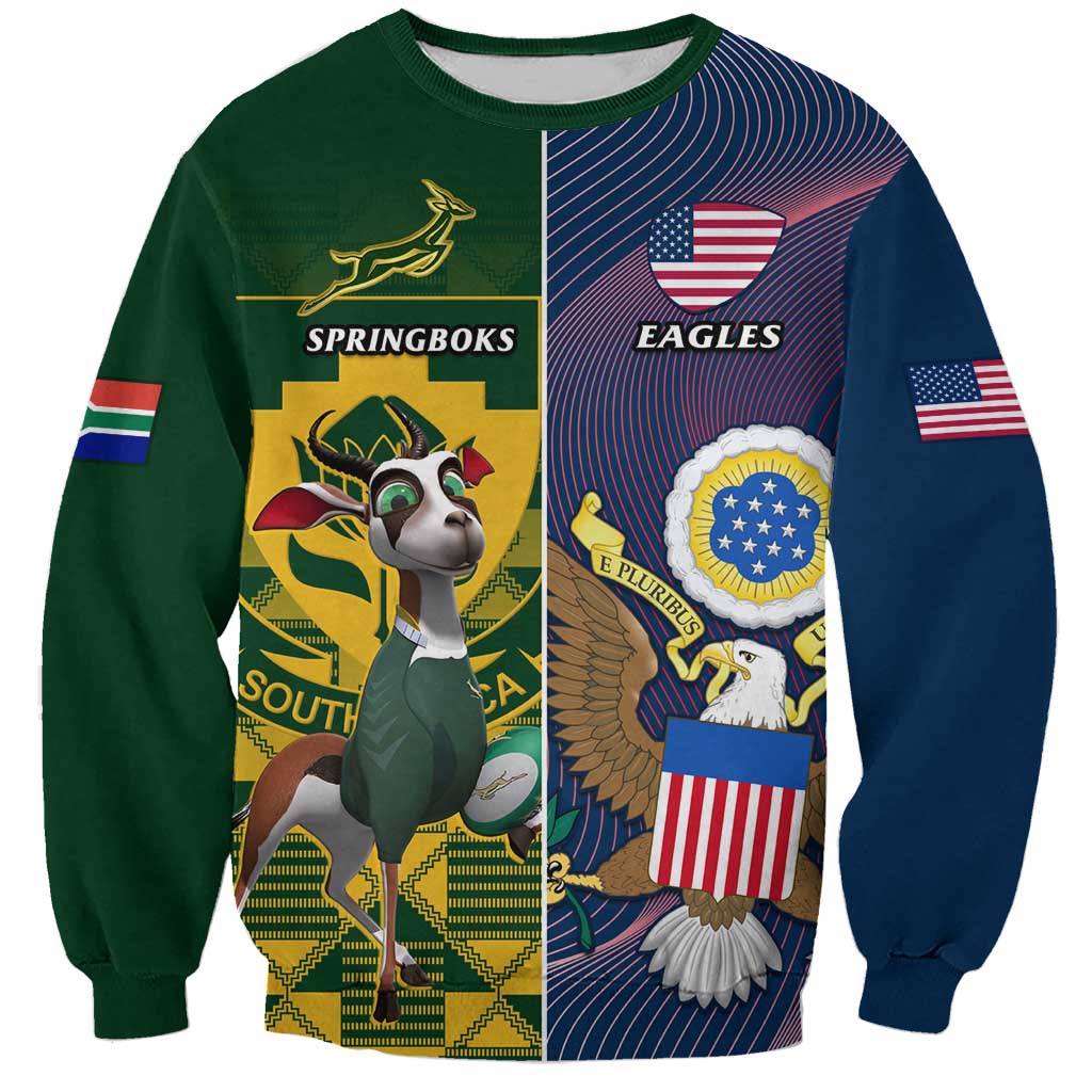 South Africa And United States Rugby Sweatshirt 2023 Springboks Combine Eagles LT14