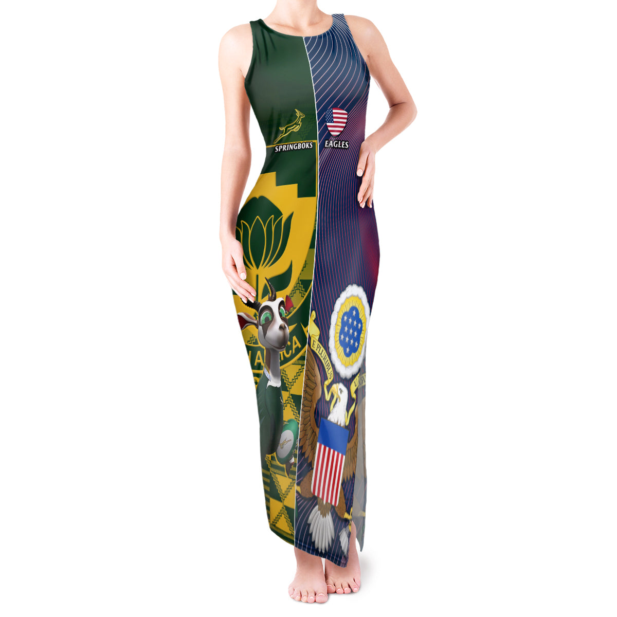 South Africa And United States Rugby Tank Maxi Dress 2023 Springboks Combine Eagles - Wonder Print Shop