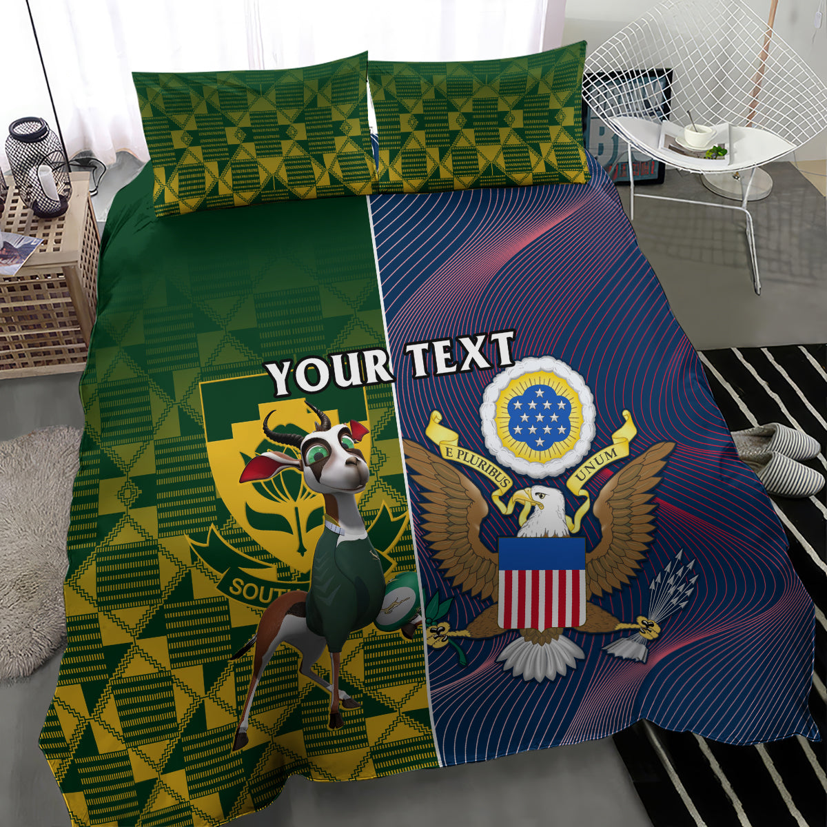 Custom South Africa And United States Rugby Bedding Set 2023 Springboks Combine Eagles - Wonder Print Shop