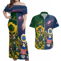 Custom South Africa And United States Rugby Couples Matching Off Shoulder Maxi Dress and Hawaiian Shirt 2023 Springboks Combine Eagles - Wonder Print Shop