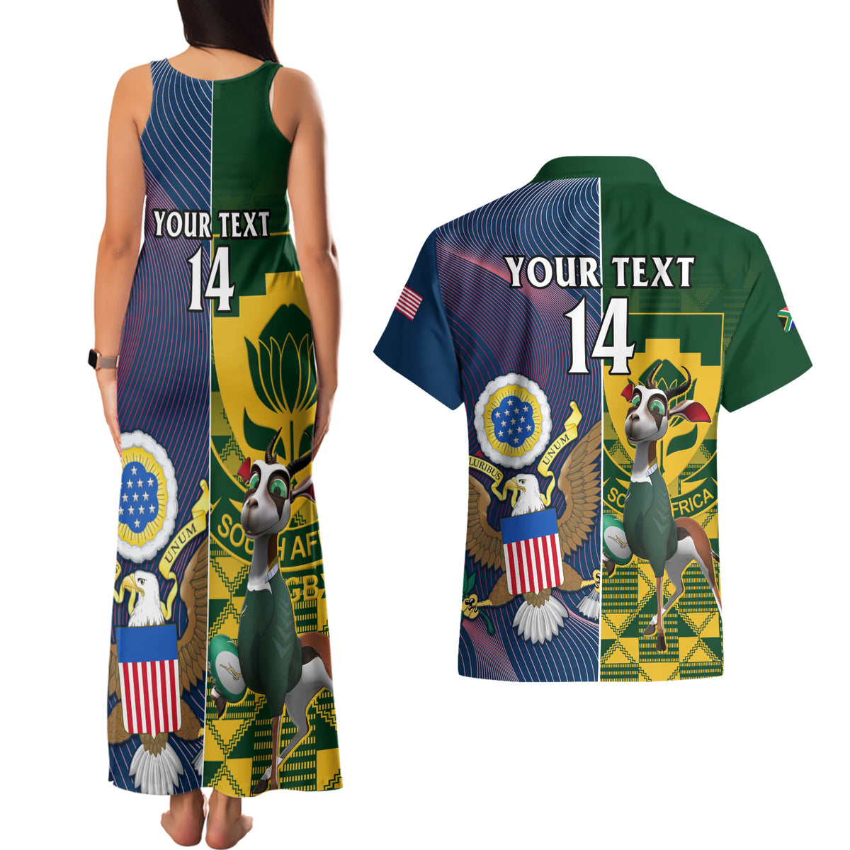 Custom South Africa And United States Rugby Couples Matching Tank Maxi Dress and Hawaiian Shirt 2023 Springboks Combine Eagles - Wonder Print Shop