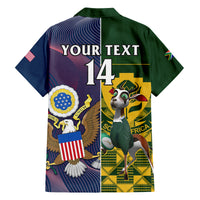 Custom South Africa And United States Rugby Family Matching Long Sleeve Bodycon Dress and Hawaiian Shirt 2023 Springboks Combine Eagles - Wonder Print Shop