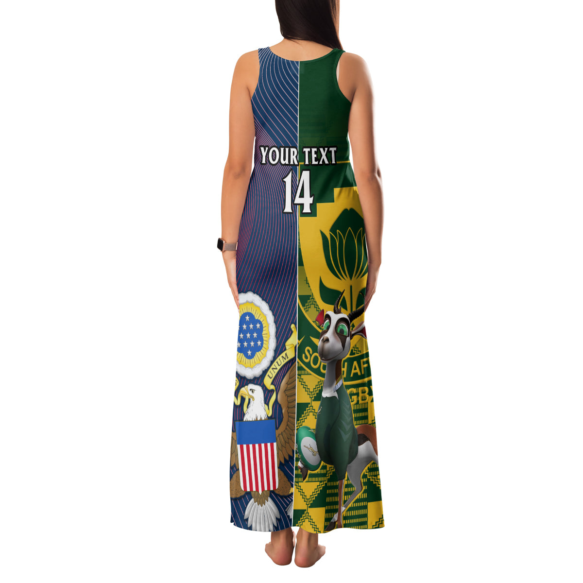 Custom South Africa And United States Rugby Family Matching Tank Maxi Dress and Hawaiian Shirt 2023 Springboks Combine Eagles - Wonder Print Shop