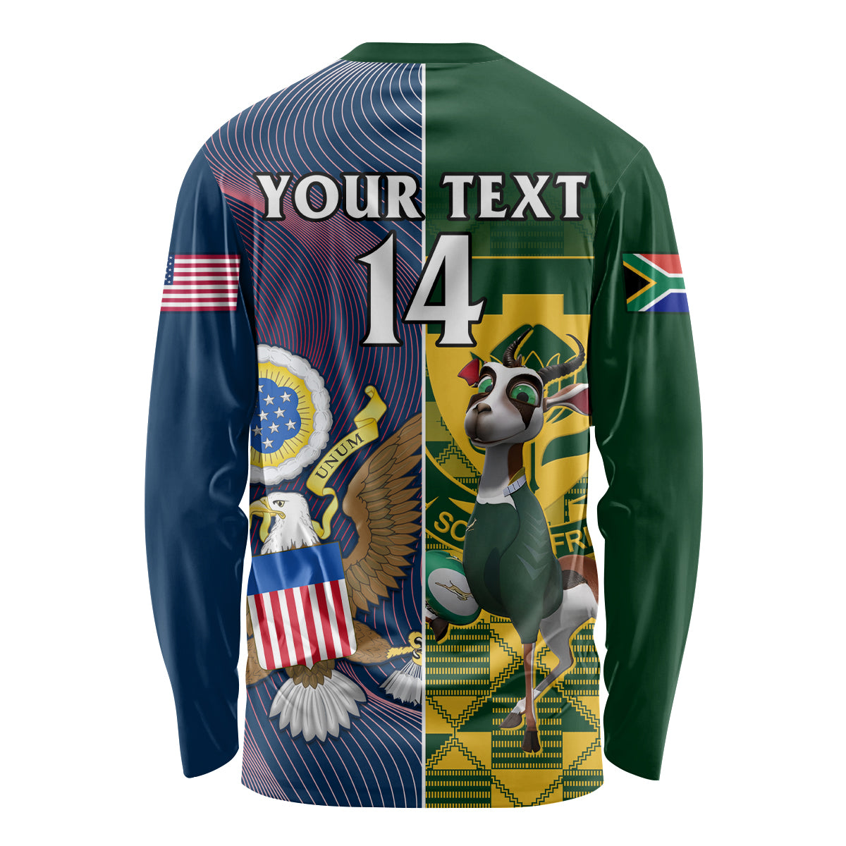 Custom South Africa And United States Rugby Long Sleeve Shirt 2023 Springboks Combine Eagles - Wonder Print Shop
