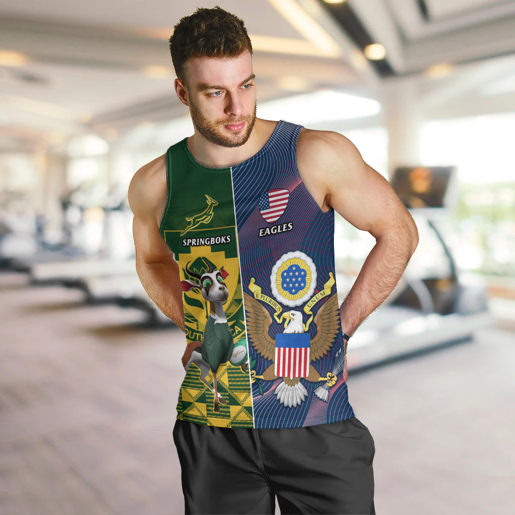 Custom South Africa And United States Rugby Men Tank Top 2023 Springboks Combine Eagles - Wonder Print Shop