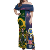 Custom South Africa And United States Rugby Off Shoulder Maxi Dress 2023 Springboks Combine Eagles - Wonder Print Shop