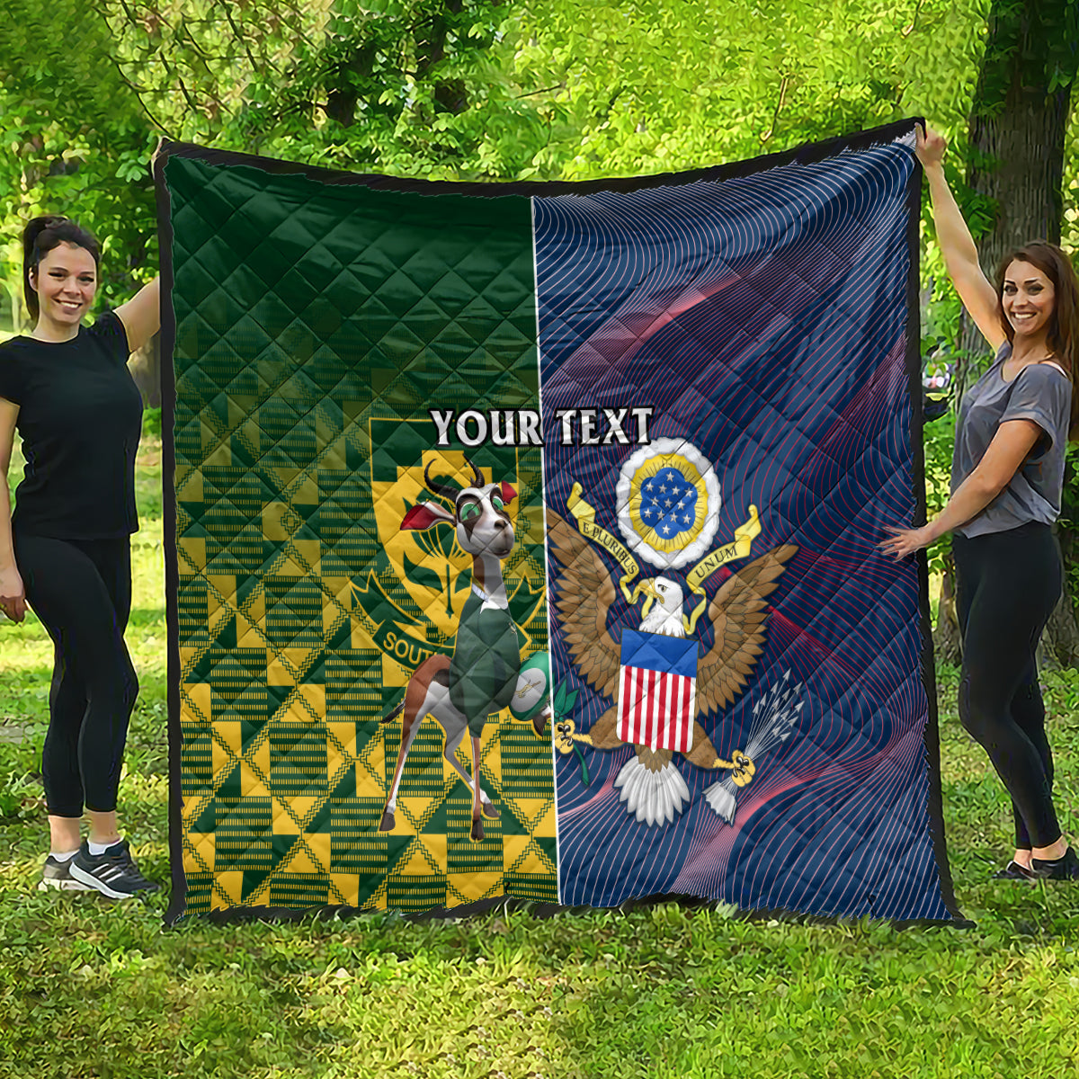 Custom South Africa And United States Rugby Quilt 2023 Springboks Combine Eagles - Wonder Print Shop