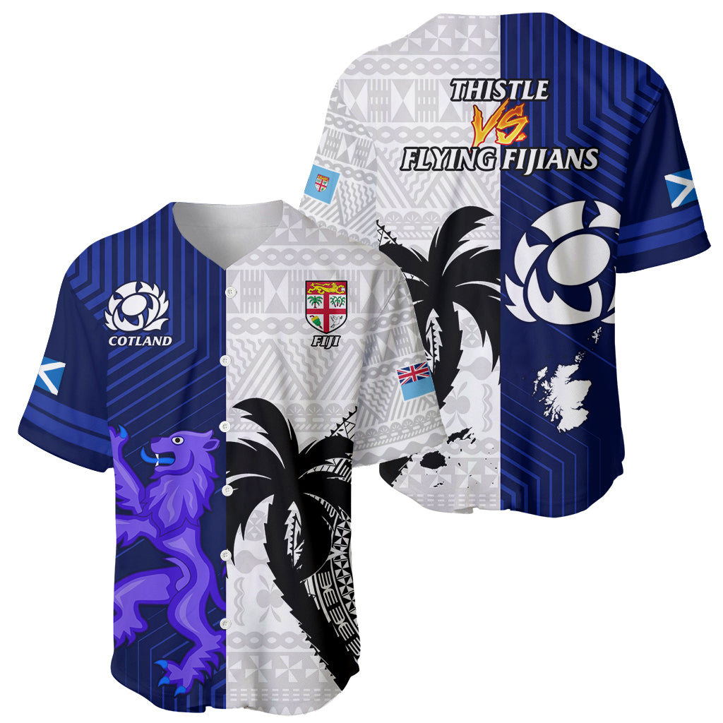 Fiji And Scotland Rugby Baseball Jersey Fijian Tapa Pattern With Thistle - Wonder Print Shop