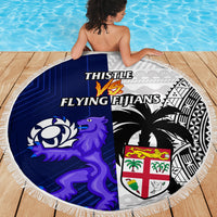 Fiji And Scotland Rugby Beach Blanket Fijian Tapa Pattern With Thistle - Wonder Print Shop