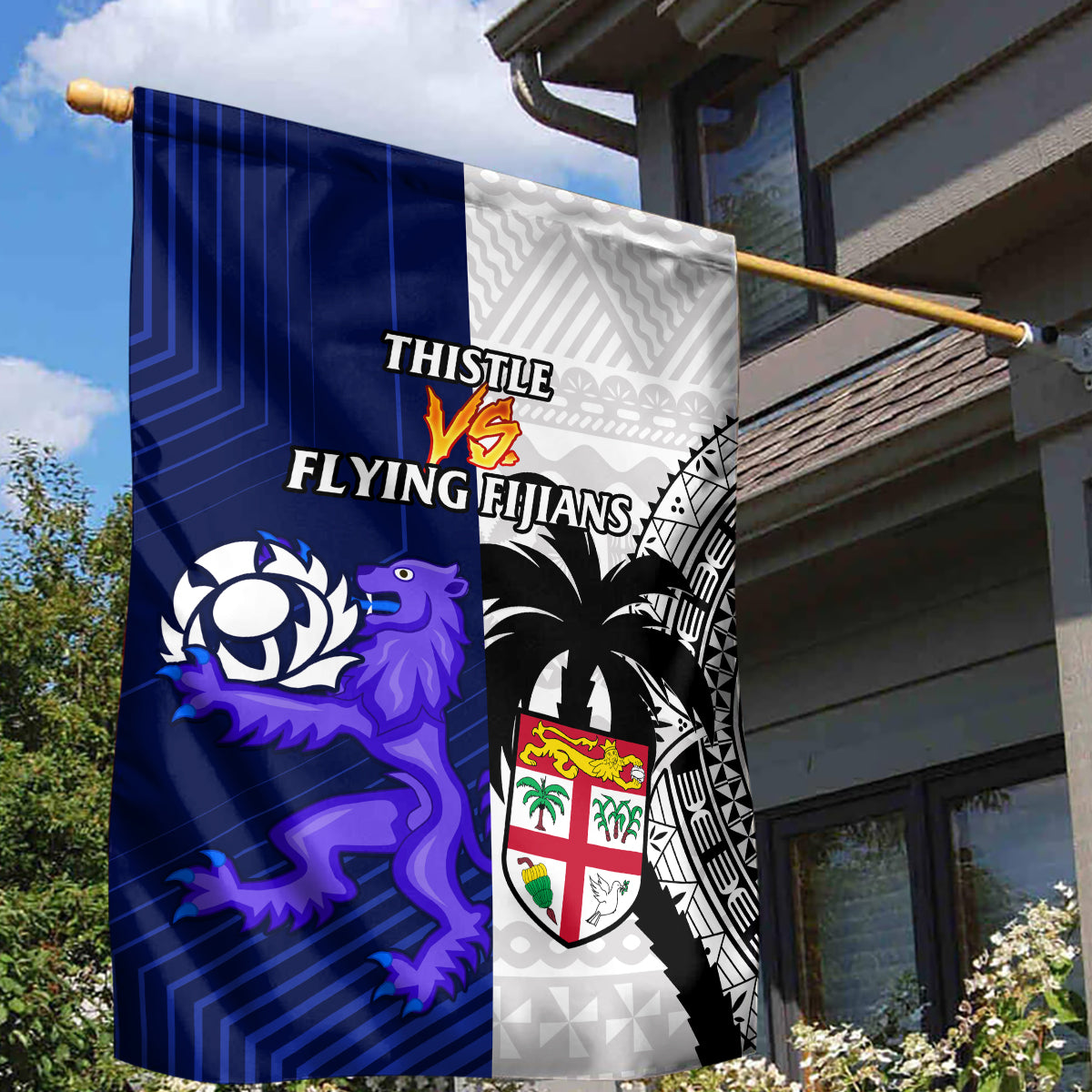 Fiji And Scotland Rugby Garden Flag Fijian Tapa Pattern With Thistle - Wonder Print Shop