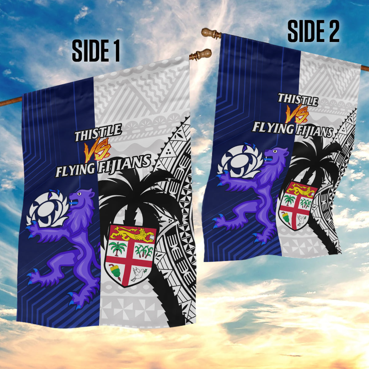 Fiji And Scotland Rugby Garden Flag Fijian Tapa Pattern With Thistle - Wonder Print Shop