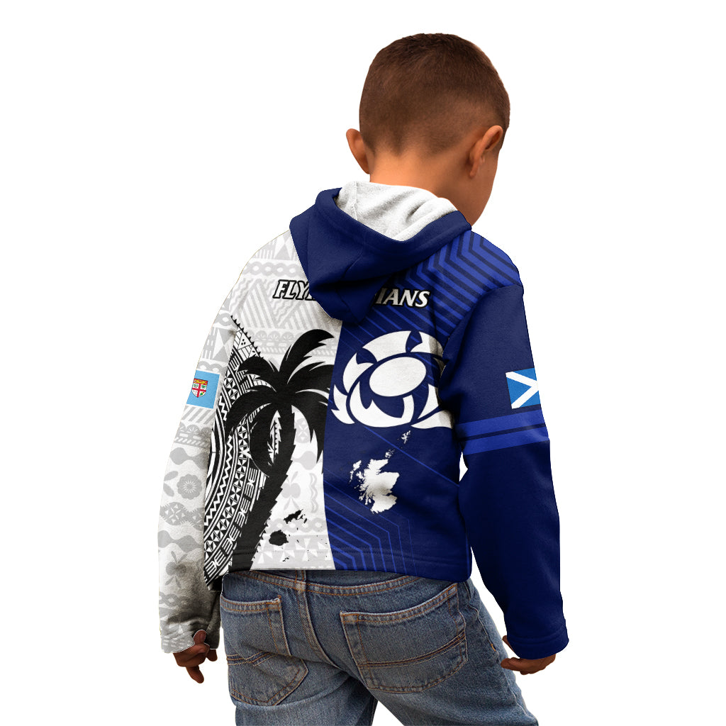 Fiji And Scotland Rugby Kid Hoodie Fijian Tapa Pattern With Thistle - Wonder Print Shop