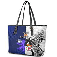 Fiji And Scotland Rugby Leather Tote Bag Fijian Tapa Pattern With Thistle - Wonder Print Shop