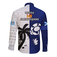 Fiji And Scotland Rugby Long Sleeve Button Shirt Fijian Tapa Pattern With Thistle - Wonder Print Shop
