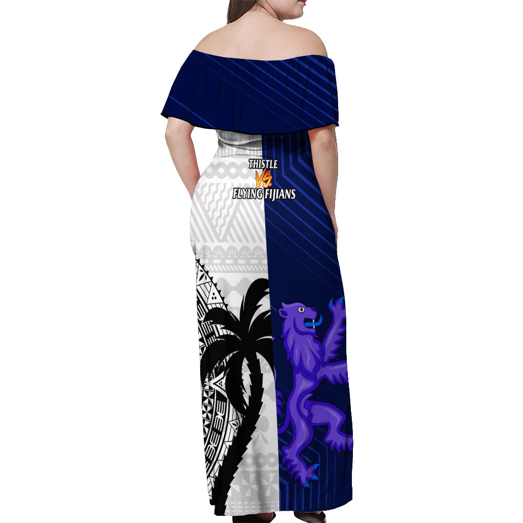 Fiji And Scotland Rugby Off Shoulder Maxi Dress Fijian Tapa Pattern With Thistle - Wonder Print Shop
