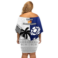 Fiji And Scotland Rugby Off Shoulder Short Dress Fijian Tapa Pattern With Thistle - Wonder Print Shop