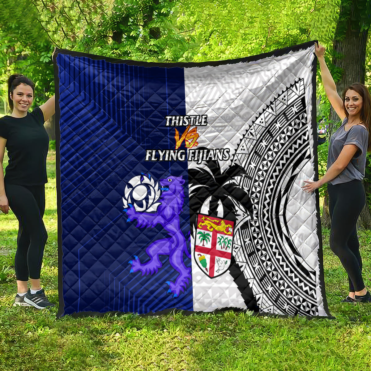 Fiji And Scotland Rugby Quilt Fijian Tapa Pattern With Thistle - Wonder Print Shop