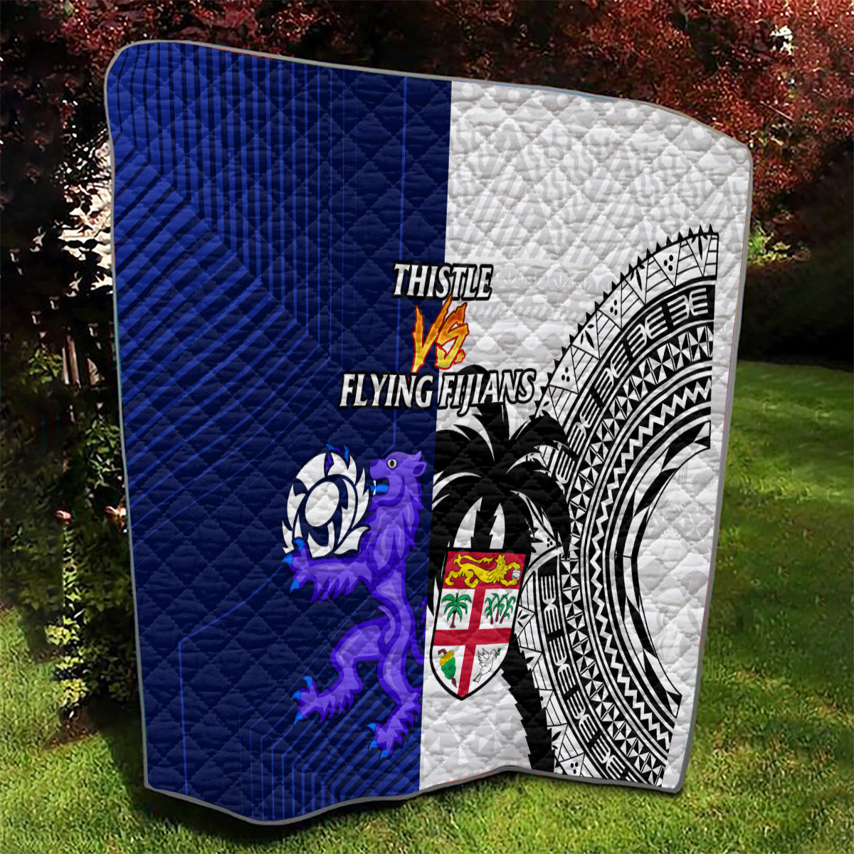 Fiji And Scotland Rugby Quilt Fijian Tapa Pattern With Thistle - Wonder Print Shop