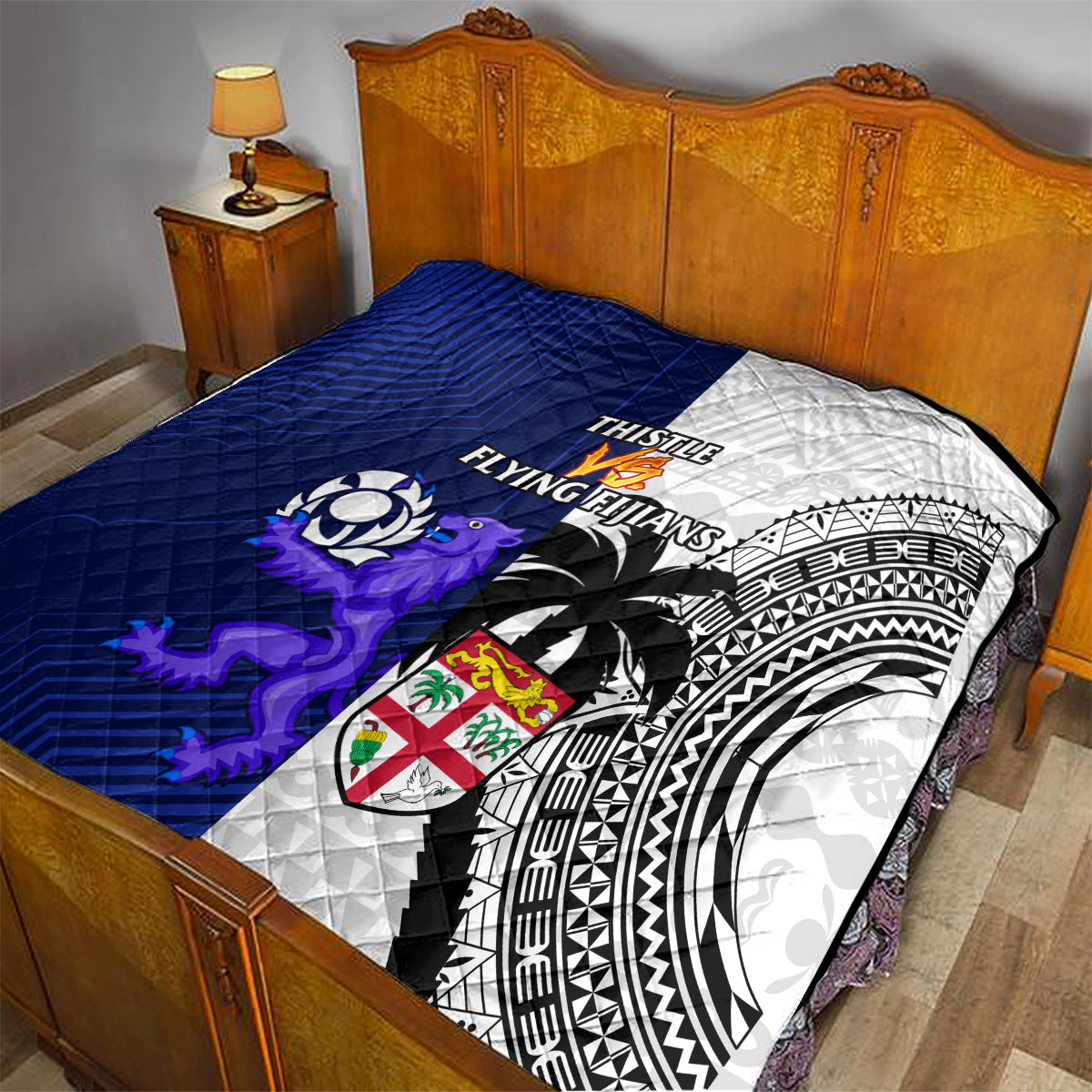 Fiji And Scotland Rugby Quilt Fijian Tapa Pattern With Thistle - Wonder Print Shop