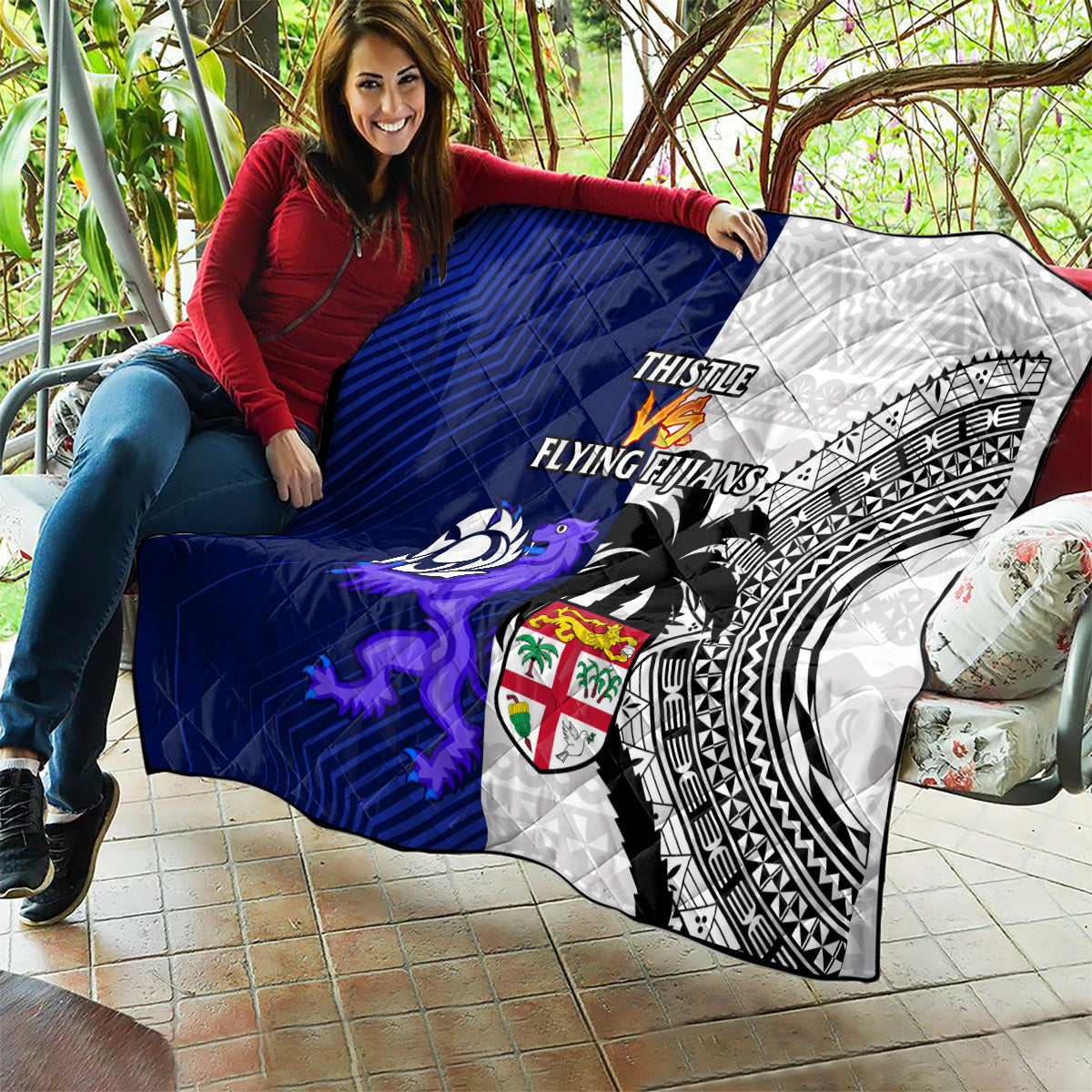 Fiji And Scotland Rugby Quilt Fijian Tapa Pattern With Thistle - Wonder Print Shop