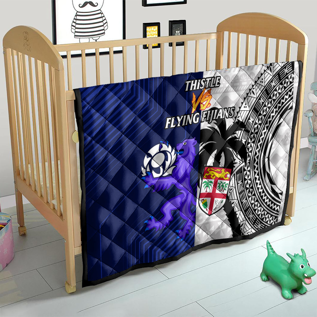 Fiji And Scotland Rugby Quilt Fijian Tapa Pattern With Thistle - Wonder Print Shop