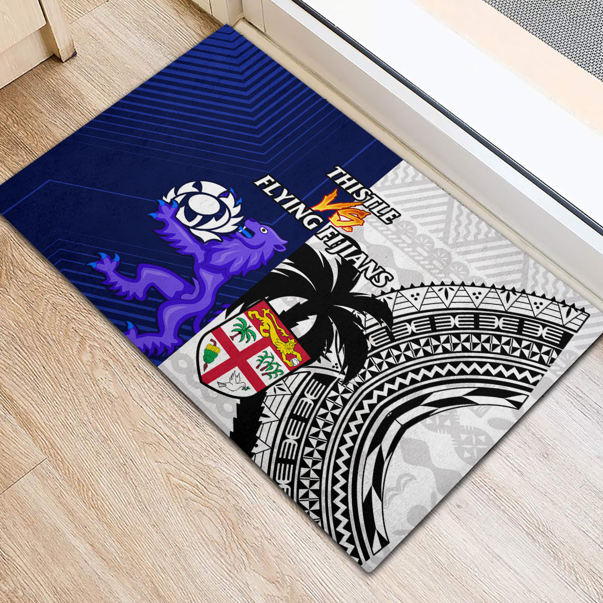 Fiji And Scotland Rugby Rubber Doormat Fijian Tapa Pattern With Thistle - Wonder Print Shop