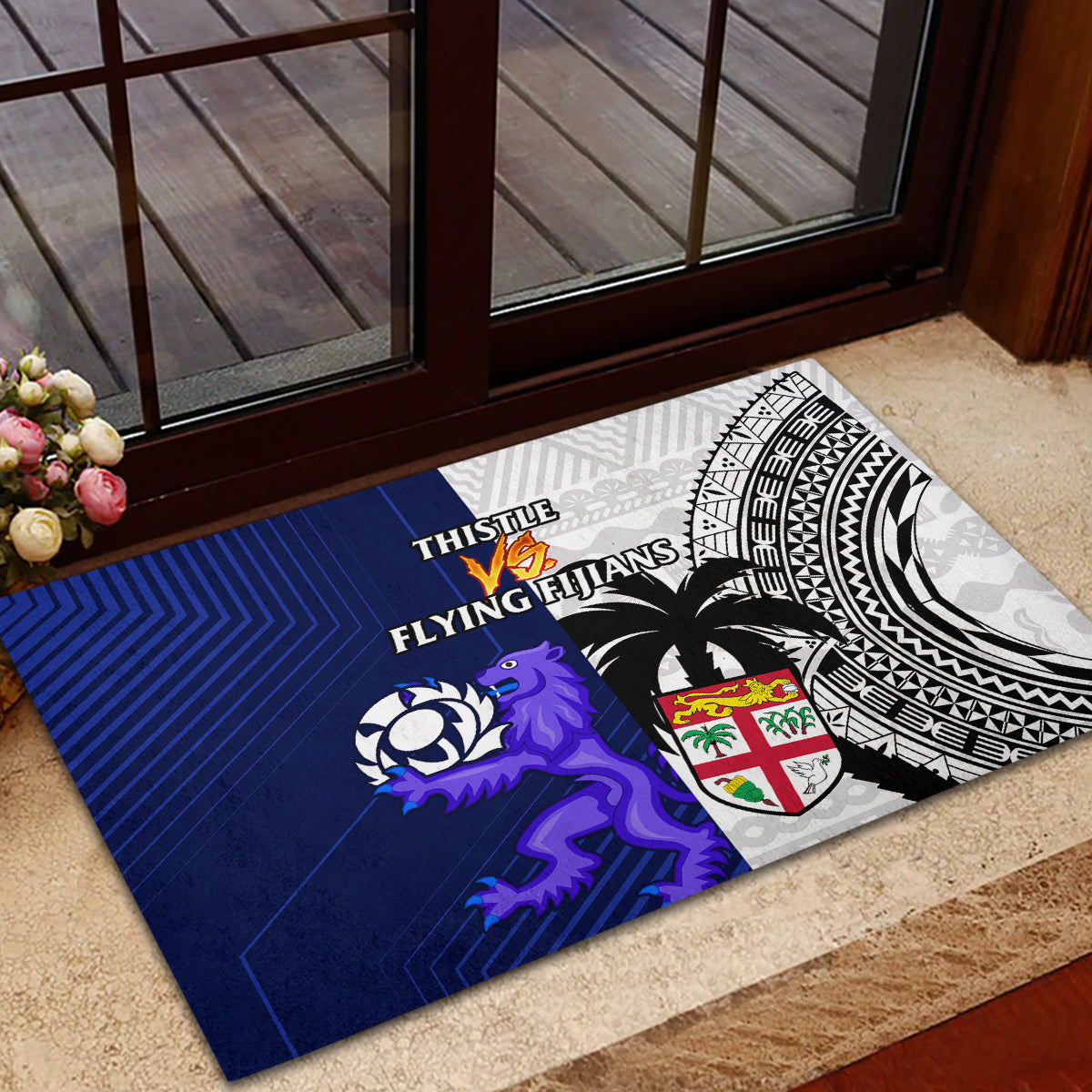 Fiji And Scotland Rugby Rubber Doormat Fijian Tapa Pattern With Thistle - Wonder Print Shop