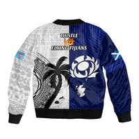Fiji And Scotland Rugby Sleeve Zip Bomber Jacket Fijian Tapa Pattern With Thistle - Wonder Print Shop