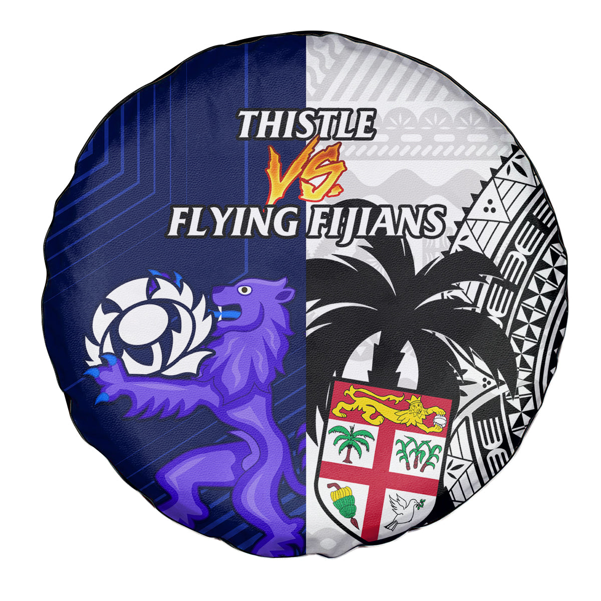 Fiji And Scotland Rugby Spare Tire Cover Fijian Tapa Pattern With Thistle - Wonder Print Shop