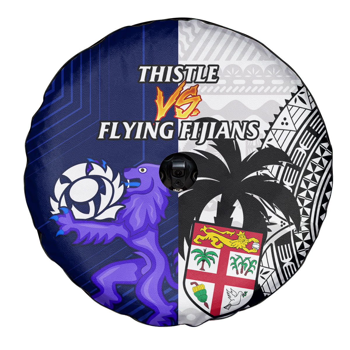 Fiji And Scotland Rugby Spare Tire Cover Fijian Tapa Pattern With Thistle - Wonder Print Shop