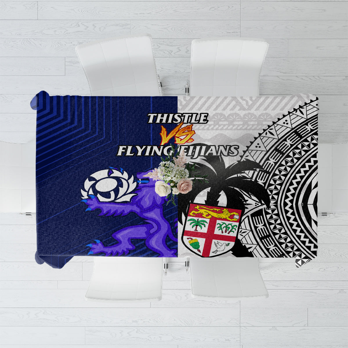 Fiji And Scotland Rugby Tablecloth Fijian Tapa Pattern With Thistle - Wonder Print Shop